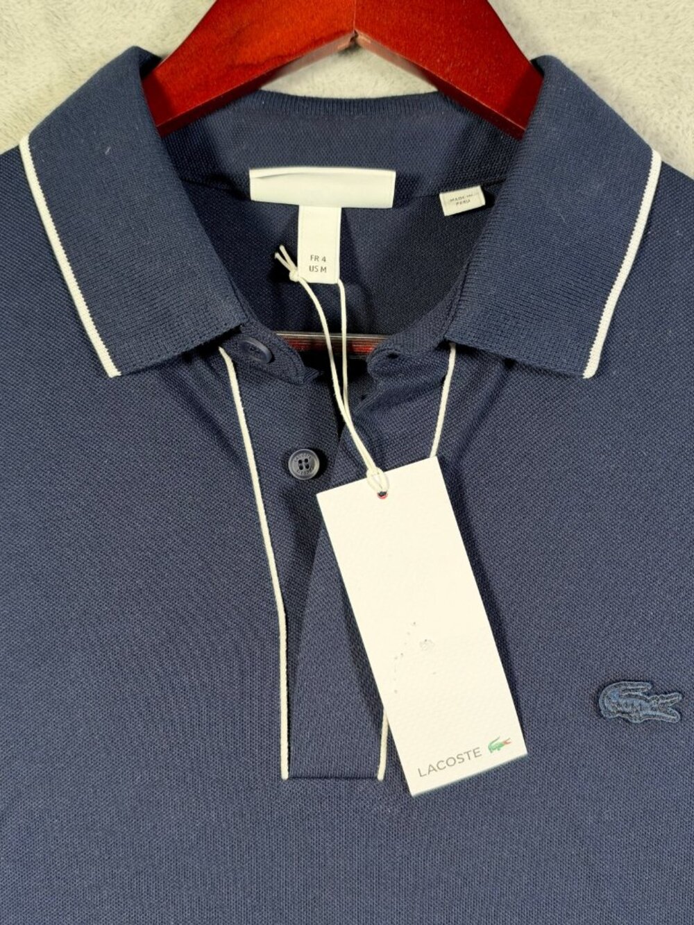 Lacoste Polo Shirt Mens M Navy Blue Stretch Regular Fit Paris Pique $145